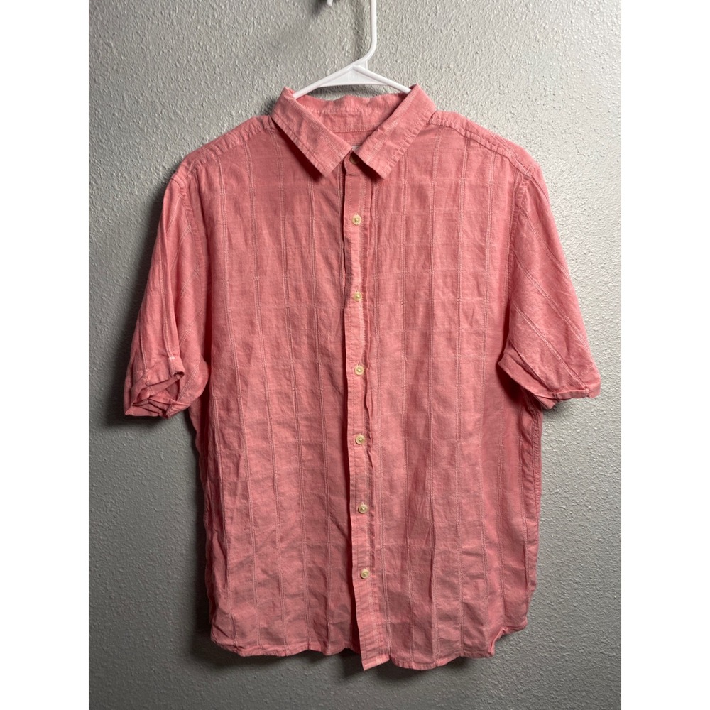 Goodfellow & Co Mens Medium Coral Pink Textured Stripe Short Sleeve Button Down